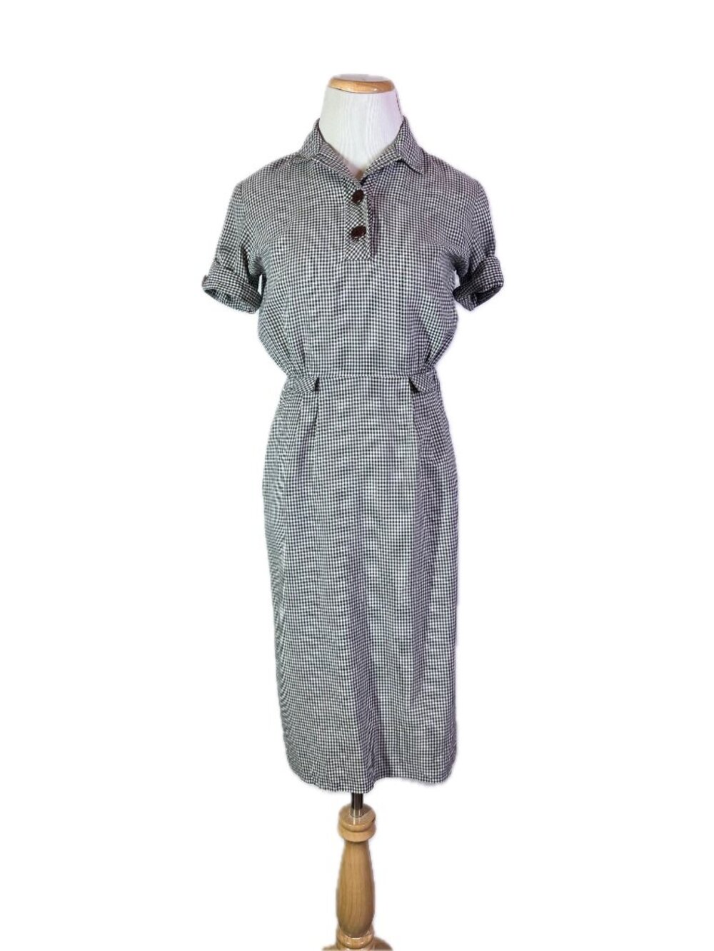 Vintage Bobbie Brooks Arnel + Cotton Gingham Short Sleeve Dress Side Zip *Flaws